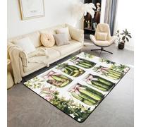 Tapis d'intérieur mignon en concombre pour enfants, tapis de sol d'intérieur kawaii avec nœud papillon vert pour filles et garçons, tapis antidérapant pour décoration de salon, 0,9 x 1,5 m