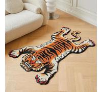 Tapis d'intérieur touffeté à poils longs avec envers antidérapant en caoutchouc thermoplastique - Pour chambre à coucher, salle de bains, salon et salle à manger - Motif tigre tibétain de 1,5 x 1 m,