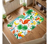 Tapis d'oiseau tropical aux couleurs vives, feuilles de palmier, toucan vert d'été, tapis en éponge à poils courts pour la maison, tapis d'intérieur qui ne perd pas ses poils pour salon, chambre à