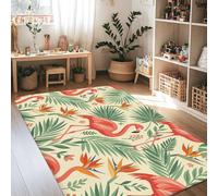 Tapis d'oiseau tropical, feuilles de palmier, oiseau de paradis, corail d'été, tapis d'intérieur à poils courts en éponge qui ne perd pas ses poils pour salon, chambre à coucher, dortoir, 1,2 x 1,8 m