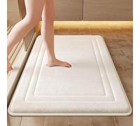 Tapis Douche Polyester pour fibre Doux Non Glissant Tapis Douche(White 1 40x60cm)