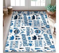 Tapis d'ours avec motif d'aventure, montagne, feu de camp, bleu d'été, tapis d'intérieur à poils courts qui ne perd pas ses poils, pour entrée, salle de bain, buanderie, chevet, 0,9 x 1,5 m