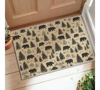Tapis d'ours rustique inspiré de la nature, pin, montagne, automne, noir, envers antidérapant, esthétique, tapis rectangulaire, tapis d'entrée, salle de bain, cuisine, décoration de porte, 0,6 x 0,9 m