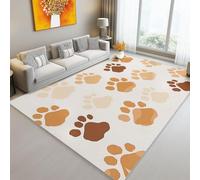 Tapis Doux à Poils Courts 120 x 180 cm, Lavable Antidérapant Matériau en Flanelle - Simple Rétro Mignon Empreintes De Pattes De Chien Tapis Imprimé Convient pour Le Salon la Chambre Brun Café