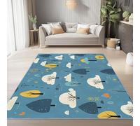 Tapis Doux à Poils Courts 140 x 200 cm, Lavable Antidérapant Matériau en Flanelle - Minimaliste Graffiti Dessin Animé Mignon Arbre Tapis Imprimé Convient pour Le Salon la Chambre et la Cuisine Bleu