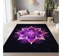 Tapis Doux à Poils Courts 80 x 150 cm, Lavable Antidérapant Matériau en Flanelle - Simple Fantaisie Lignes Fleurs Mandalas Tapis Imprimé Convient pour Le Salon la Chambre et la Cuisine Violet