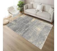 Tapis doux à poils courts et doux, jaune, 140 x 200 cm, imprimés modernes gris-ocre-crème-bleu, tapis de salon, décoration d'intérieur élégante et confortable
