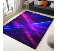 Tapis Doux À Poils Courts Futurisme Géométrie Néon pour Salon, Tapis de Décoration à Imprimé pour Chambre à Coucher, Nettoyage Facile, Antidérapant, Bleu-Violet, 120 x 170 cm