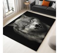 Tapis Doux À Poils Courts Minimalisme Réaliste Animaux Loup pour Salon, Tapis de Décoration à Imprimé pour Chambre à Coucher, Nettoyage Facile, Antidérapant, Noir, 140 x 200 cm