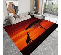 Tapis Doux Antidérapant 120 x 170 cm Animal Coucher De Soleil Girafe Arbre À Acacia Tapis de Chambre Poil Ras, Photographie Africaine Antidérapant Moquette, pour Chambre Coucher Couloirs Salon Cuisine