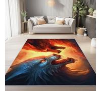 Tapis Doux Antidérapant 60 x 110 cm, Lavable en Machine Fantastique Mythologie Flammes Loups Dragons Tapis Imprimé - Le Matériau en Flanelle Convient au Salon à la Chambre et à la Cuisine Couleur