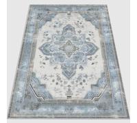 Tapis Doux Antidérapant 80 x 150 cm, Durable et Lavable en Machine Vintage Oriental Élégant Géométrique Fleurs Tapis Imprimé - Le Matériau en Flanelle Convient au Salon à la Chambre Bleu