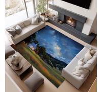 Tapis Doux Antidérapante Moquette décoratifs Bleu Campagne Nuit Étoilée Chalet Montagnesrésistant à la décoloration Hydrofuge Idéal pour Salon, Chambre De Garçon et Chambre d'Adolescent 160 x 230 cm