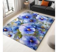 Tapis Doux Antidérapante Moquette décoratifs Gris Printemps Fleurs Pensées Bleues Et Blanchesrésistant à la décoloration Hydrofuge pour Salon, Chambre De Garçon et Chambre d'Adolescent 160 x 230 cm