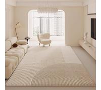 Tapis doux et antidérapant pour salon et chambre à coucher - Lavable - À poils courts - Moderne - Motif à rayures - Beige/blanc - 180 x 270 cm