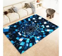 Tapis Doux et Confortable Antidérapant Tapis Lavable en Machine Carpettes 120x180cm Tunnel Effet Trompe L'œIl 3D Tapis à Poil Court de Salon, Salle à Manger Chambre à Coucher, Bleu