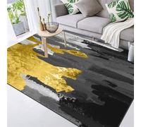 Tapis doux et lavable à poils courts pour chambre à coucher et couloir - 110 x 150 cm - Facile d'entretien - Style aquarelle moderne - Gris et jaune