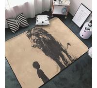 Tapis doux et lavable pour salon, chambre à coucher, motif croquis d'enfant et de lion, tapis antidérapant 91 x 152 cm, tapis d'intérieur pour décoration de chambre à coucher, esthétique