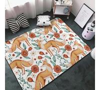 Tapis doux et lavable pour salon, chambre à coucher, motif renards et harmonie florale, tapis antidérapant 91 x 152 cm, décoration de chambre à coucher, esthétique