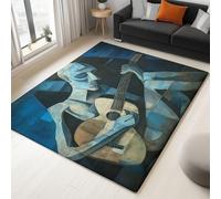 Tapis Doux Lavable 180 x 240 cm Motif Mystérieux Vieil Homme Guitare, Dessous antidérapant, Tapis Moelleux à Poils Courts pour Chambre Salon Salle à Manger, Bleu
