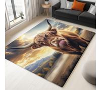 Tapis Doux Lavable 200 x 290 cm Motif Animal Bétail des Hautes Terres, Dessous antidérapant, Tapis Moelleux à Poils Courts pour Chambre Salon Salle à Manger, Bleu Gris