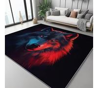 Tapis Doux Lavable 60x90 cm Motif Mystérieux Portrait De Loup, Dessous antidérapant, Tapis Moelleux à Poils Courts pour Chambre Salon Salle à Manger, Noir