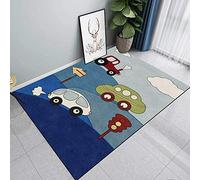 Tapis doux lavable à poils courts pour salon, chambre à coucher, chambre d'enfant - Motif voitures de dessin animé - Plusieurs couleurs - Bleu - 140 x 140 cm