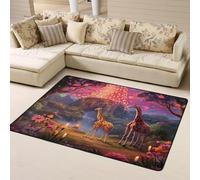 Tapis doux lavable pour décoration de salon, chambre à coucher, salon, motif lanterne et girafes, forêt magique, 160 x 121 cm
