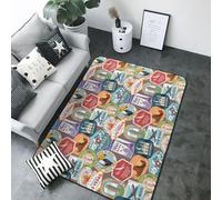 Tapis doux lavable pour décoration de salon, chambre à coucher, salon - Motif timbre mondial - 12,7 x 17,8 cm