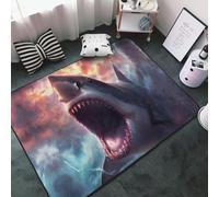 Tapis doux lavable pour salon, chambre à coucher, motif attaque de requin dramatique, tapis antidérapant 91 x 152 cm, tapis d'intérieur décoratif esthétique