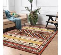 Tapis Doux Poils Bas Rouge Marron Orange Ocre Jaune Vert Vintage Multicolore Salon Chambre Sol Décoration, Multicoloured, 120 x 160 cm