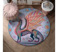 Tapis dragon fantaisie fantaisie flocon de neige d'hiver bleu à poils courts en éponge tapis de porte rond bordure pour salle de bain, entrée, chevet, buanderie 1,2 x 1,2 m