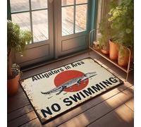 Tapis drôle pour porte d'entrée Avertissement : Alligators Present - Natation interdite Paillasson Cuisine Stuff Tapis de bienvenue drôle (65 x 90 cm)