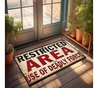 Tapis drôle pour porte d'entrée zone restreinte : No Use of Deadly Force Sign Doormat Kitchen Stuff Tapis de bienvenue drôle (50 x 80 cm)