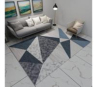 Tapis du Salon Lavable Motif Triangle géométrique Texturé en marbre Noir Gris Bleu Deco pour Chambre 200x350cm