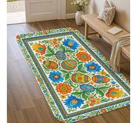 Tapis d'œufs de Pâques, fleurs festives de printemps, feuilles de Pâques bleu, tapis d'intérieur à poils courts en éponge qui ne perd pas ses poils, salle de bain, entrée, chevet, buanderie, 0,9 x 1,5