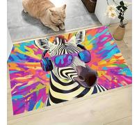 Tapis Éclaboussures D'Encre Lunettes Zèbre, Paillasson Animaux Pop Art Violet Rectangulaire, Antidérapant Piège Visuel De Porte, Absorption Tapis Effet Optique Pour Salle Bain Chambre 50X80Cm