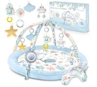 Nukido Tapis D'Éveil Pour Enfant Bébé Tapis De Jeu Avec Arches Amovibles 7 Jouets Multifonctionnels Coussin Mou Développement Sensoriel Coordination Oeil-Main Pilable Bleu Ocean
