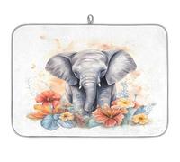 Tapis égouttoir à vaisselle en microfibre absorbant Motif éléphant Tropic Fleur 45,7 x 60,9 cm