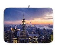 Tapis égouttoir à vaisselle en microfibre absorbant New York Sunset USA pour cuisine, cuillère, assiette en verre, 45,7 x 60,9 cm
