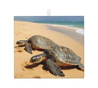 Tapis égouttoir à vaisselle super absorbant avec crochet - Motif tortues sur la plage - 45,7 x 40,6 cm