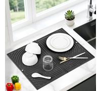 Tapis Égouttoir Vaisselle Silicone, Grand Tapis Vaisselle Absorbant pour Cuisine, Tapis de Séchage Pliable, Tapis Evier Antidérapant, Résistant à la Chaleur, 51×41 cm (Noir)