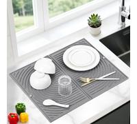 Tapis Égouttoir Vaisselle Silicone, Grand Tapis Vaisselle Absorbant pour Cuisine, Tapis de Séchage Pliable, Tapis Evier Antidérapant, Résistant à la Chaleur, 51×41cm (Gris)
