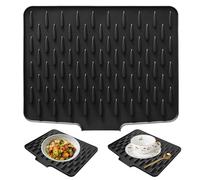Tapis Egouttoir Vaisselle Silicone, Noir Égouttoir avec Design Antidérapant, Tapis de Drainage en Silicone Incliné, Tapi Séchage 40×32cm, Kitchen Drying Ma Surface Inclinée pour L'Évier Cuisine