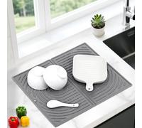 Tapis Égouttoir Vaisselle Silicone, Tapis Vaisselle Absorbant pour Cuisine, Tapis de Séchage Pliable, Tapis Evier Antidérapant, Séchage Rapide, Résistant à la Chaleur, 43×34 cm (Gris)