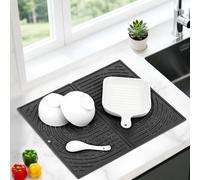 Tapis Égouttoir Vaisselle Silicone, Tapis Vaisselle Absorbant pour Cuisine, Tapis de Séchage Pliable, Tapis Evier Antidérapant, Séchage Rapide, Résistant à la Chaleur, 43×34 cm (Noir)