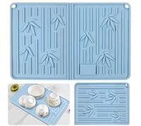 Tapis Égouttoir Vaisselle, Tapis D'égouttage en Silicone, Tapis de Drainage de Cuisine, Pliable Tapis de Séchage Vaisselle pour Bars Cuisines Restaurants Cafés, Antidérapant, Bleu Clair