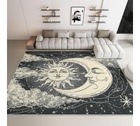 Tapis Éléments Célestes Lune Soleil Étoiles, Gris Foncé moquette Poils Courts Doux Tapis de Porte Lavable antidérapant pour la Maison Salon Restaurant Chambre Cuisine - Chambre de Jeu (120 × 170 cm)