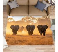 Tapis éléphant pour salon, motif éléphants d'Afrique, animaux de prairie pour chambre à coucher, antidérapant, lavable, tapis à poils courts pour sols en bois dur - 160 x 230 cm