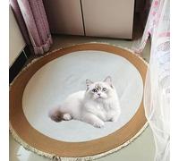Tapis en Corde de Coton pour Chats, Accessoire de décoration Doux et élégant, Tapis Rond Vintage réversible Lavable avec Pompons, Facile à Nettoyer, Plusieurs Tailles Disponibles White + Coffee 45cm